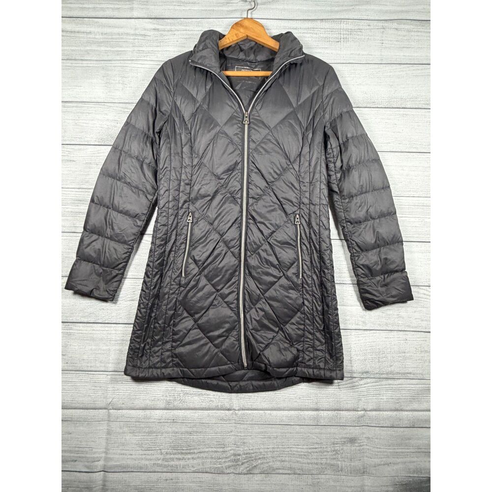 Lucky Brand Womens Small Charcoal Grey Long Quilted Puffer Coat Full Zip 4149
